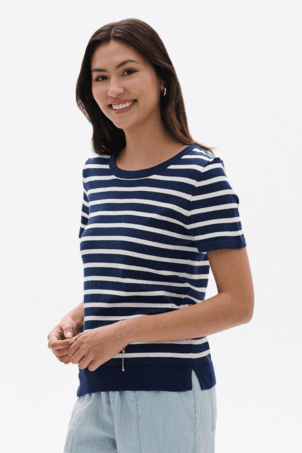 Simone Knit Tee - Navy & White Stripe